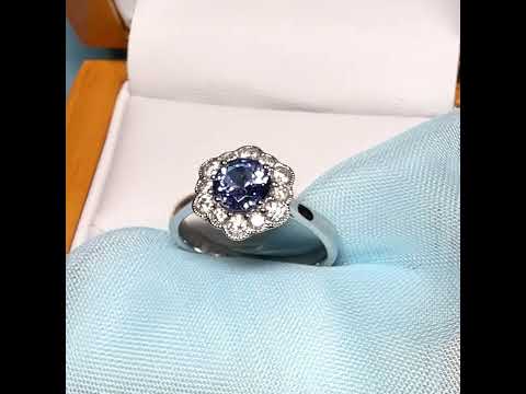 Stunning real tanzanite ring and diamond white gold cluster hexagonal shape