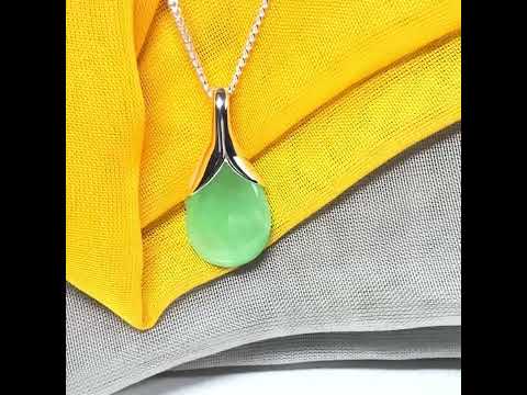 Real green jade necklace in a teardrop shaped or pear shaped, beautiful pendant