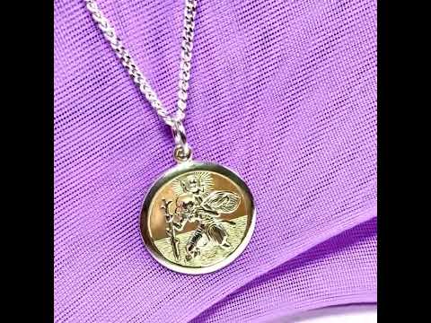 Sterling Silver Double Sided St. Christopher Including Chain 17 mm