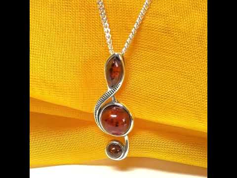 Small treble clef necklace musical orange real amber sterling silver pendant