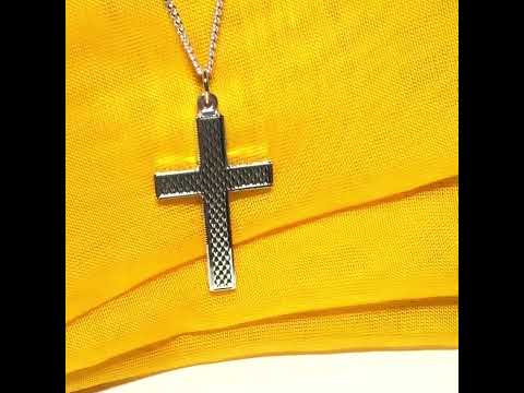 Large solid men’s patterned sterling silver cross necklace