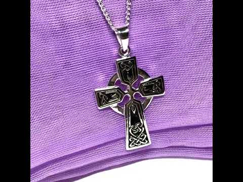 Black enamelled sterling silver Celtic cross including a chain
