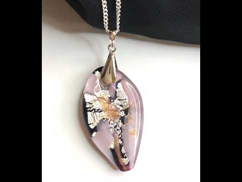 Pink Real Genuine Murano Glass Leaf Shaped Necklace