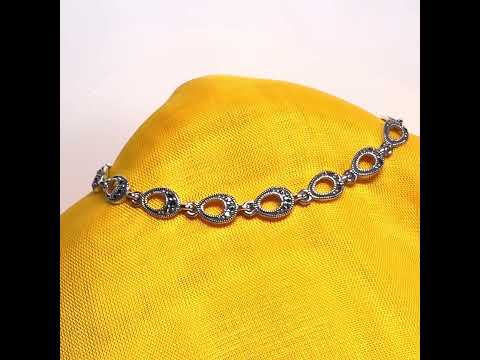 Real marcasite sterling silver bracelet open oval shaped design