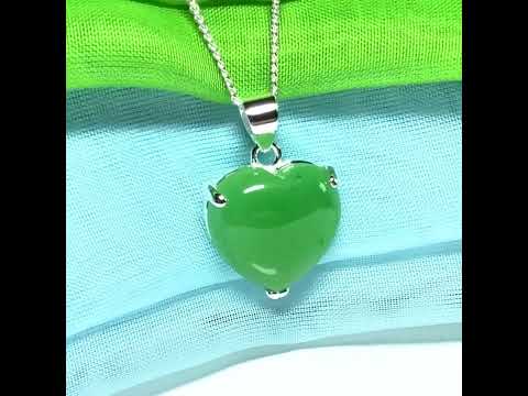 A real green jade pendant heart shaped sterling silver, a stunning design necklace