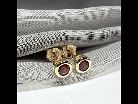 Real Red Garnet Stud Earrings 9ct Yellow Gold – Round Cut 4.5mm | January Birthstone Gift