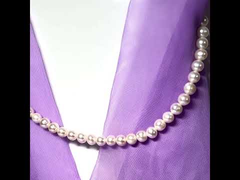 Video of Real freshwater cultured pearl single row necklace uniform 7 mm round pearls