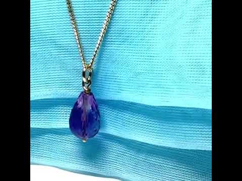 Amethyst necklace teardrop shaped yellow gold drop pendant