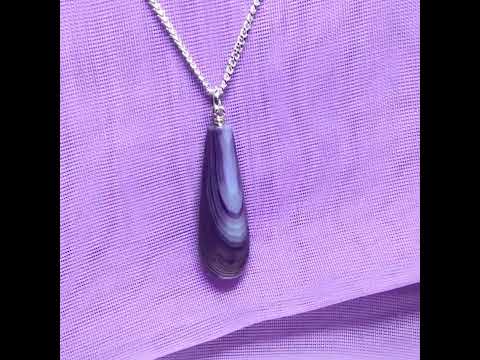 Purple agate tear drop necklace sterling silver pendant