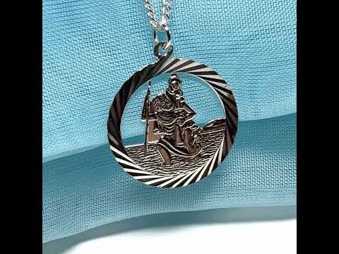 Sterling Silver Round Pierced St. Christopher with Chain