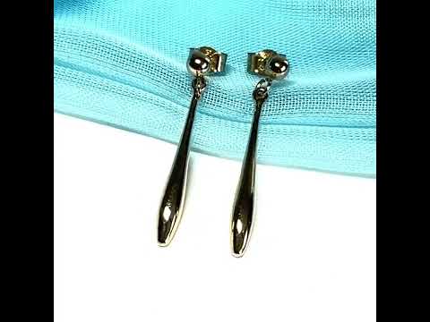 Bomber shaped plain highly polished drop earrings yellow gold