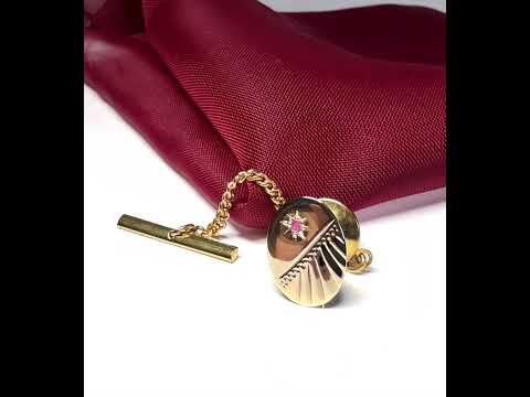 Tie Pin 9 Carat Gold Real Ruby Set Oval Tie Tac