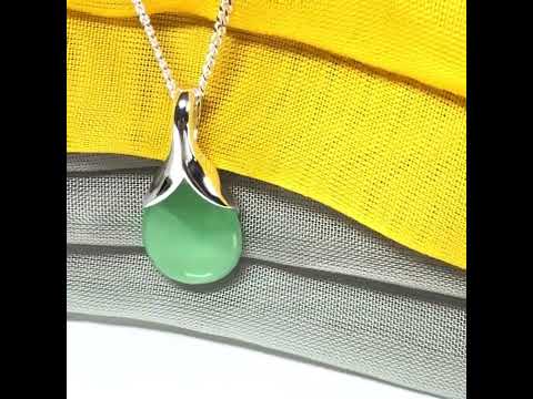 A gorgeous real green jade pendant in a teardrop or pear shape, a really meaningful designed necklace