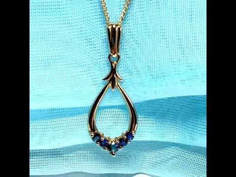 Pear shaped yellow gold blue real sapphire necklace pendant