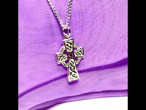 Sterling Silver Patterned Celtic Cross with chain