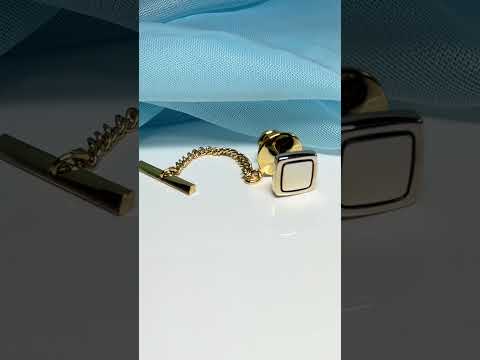Tie Pin Gold Plated Square Polished With Black Line Detail Tie Tac