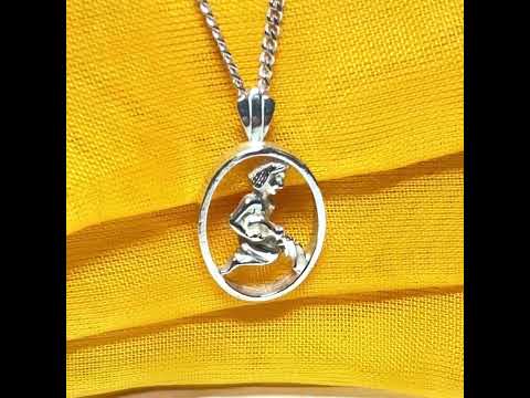 Aquarius Zodiac Oval Necklace Sterling Silver Pendant
