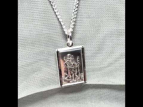 Solid Sterling Silver Rectangular St. Christopher Including Chain