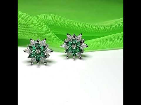 Video of a pair of green round marquise cluster earrings cubic zirconia sterling silver
