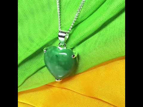 A beautiful real green jade necklace heart shape sterling silver pendant