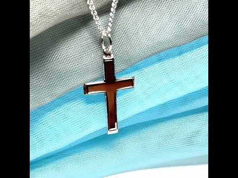 Sterling silver beaded edged solid cross with chain