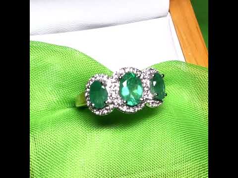 Video of a Green Oval Emerald And Diamond Trilogy Cluster Ring