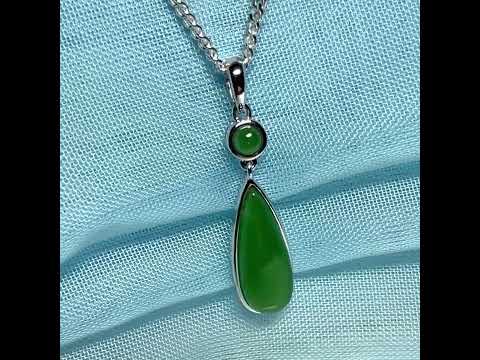 Video of real green jade double white gold pear and round shaped necklace