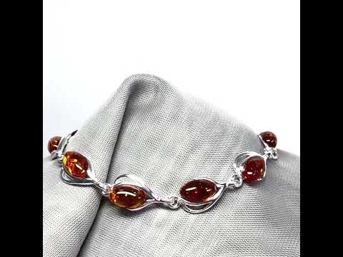 Real amber sterling silver oval bracelet