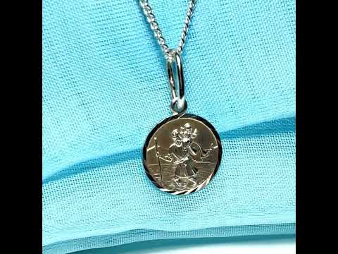 14 mm Sterling silver large round St. Christopher including chain