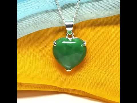 A real green jade pendant heart shaped sterling silver, a gorgeous design necklace with chain