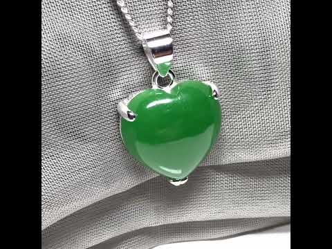 Heart shaped real green jade necklace with a claw set pendant and chain