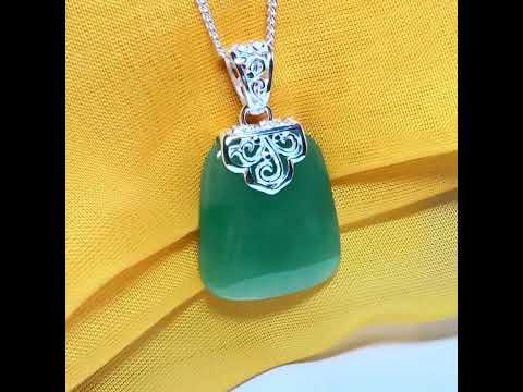 A beautiful and stunning real green jade necklace large stunning pendant cushion shaped with chain