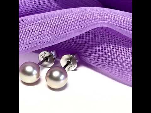 Real cultured freshwater light grey pearl earrings sterling silver 5.5 mm