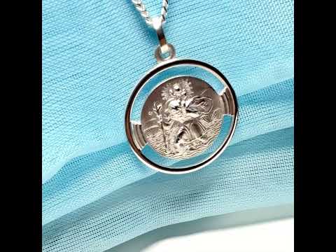 Round Pierced Solid Sterling Silver St.Christopher Necklace