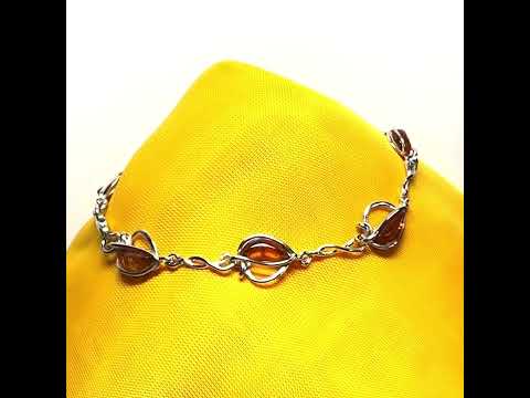 Real amber sterling silver heart shaped bracelet