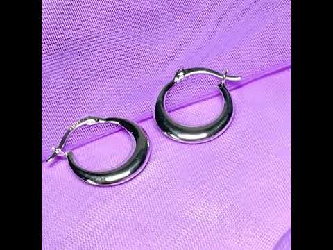 Video of Small thick sterling silver round hoop earrings plain polished 17 mm