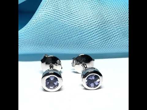 Video of White gold real tanzanite silver round cut smooth rubbed over stud earrings