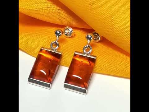 Square shaped rectangle amber necklace open pierced dropped earrings