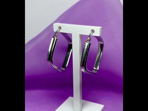 White gold square hoop earrings 28 mm