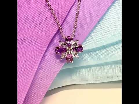 Video of a Pendant real amethyst and real blue topaz fancy spray necklace