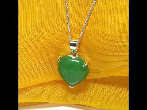 A stunning real green jade pendant heart shaped sterling silver, a traditional design necklace with chain