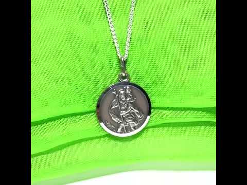 18 mm Sterling silver large round St. Christopher including chain