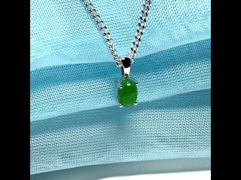 Oval shaped real green jade necklace white gold including chain