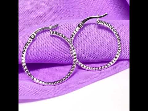 Silver hoop earrings diamond cut patterned