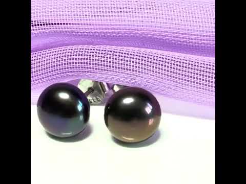 Real cultured freshwater grey black pearl earrings sterling silver 8 mm