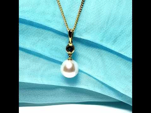 Real freshwater cultured pearl necklace and real sapphire round drop pendant sterling silver with yellow gold plating