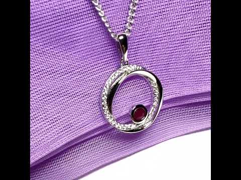 Real red ruby and cubic zirconia round necklace swirl pendant on chain