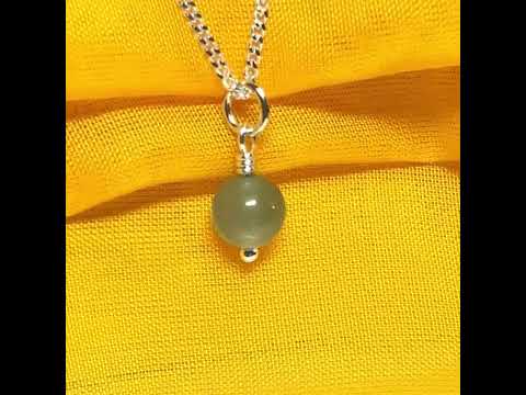 Real jade necklace round ball shaped light green pendant