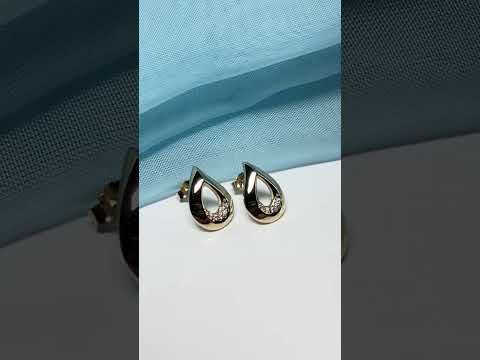 Teardrop shaped open stud earrings dropped cubic zirconia sterling silver gilt, gold plated
