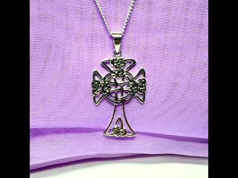 Large Fancy Patterned Sterling Silver Celtic Cross Including Chain